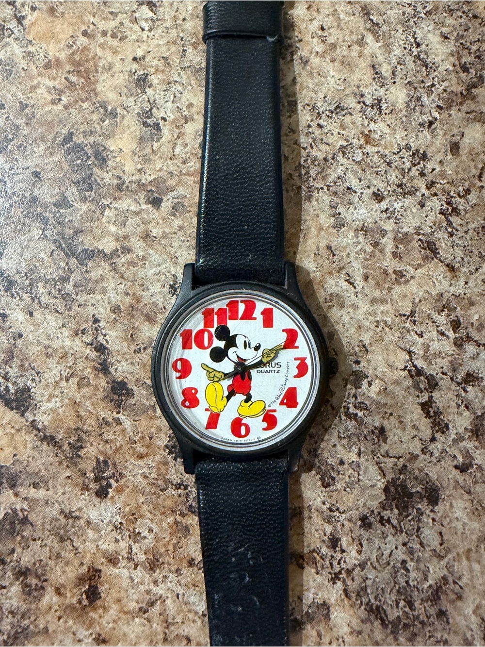 Mickey Mouse Lorus Quartz Watch with Red Dial Numbers
